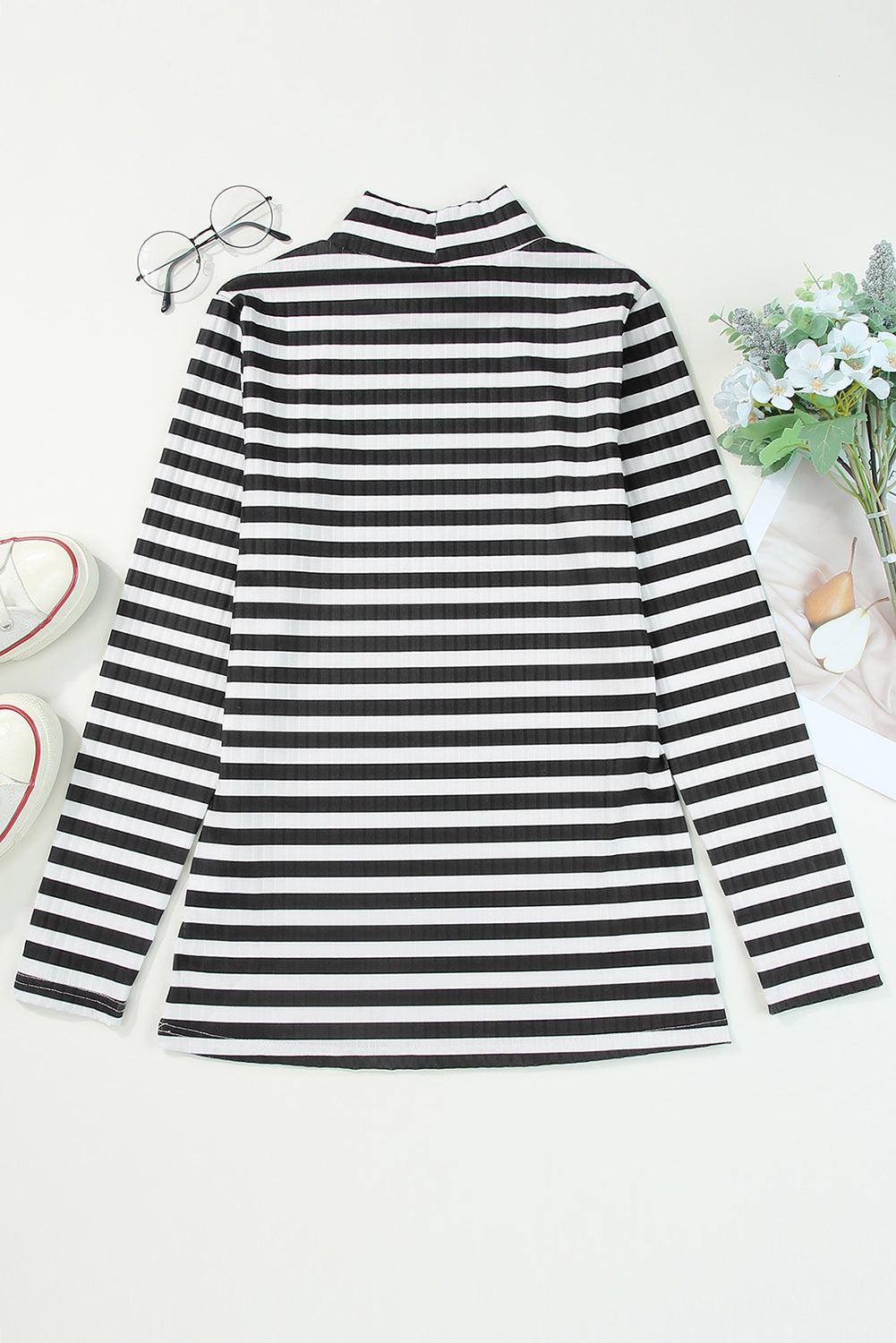 Women's Tee with Long-Sleeve Striped Textured Knitted