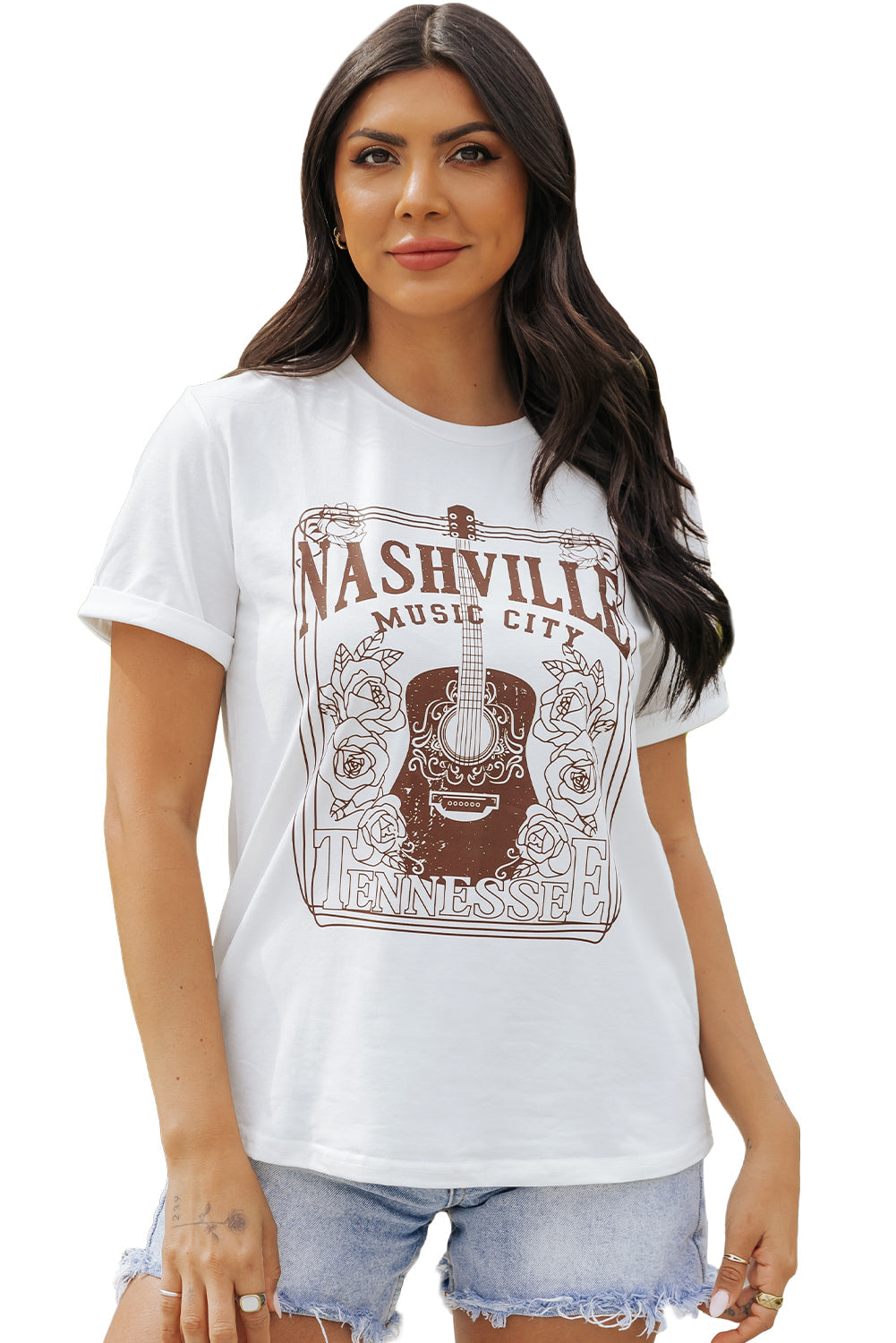 Women's NASHVILLE MUSIC CITY Graphic-Print Crew Neck Tee