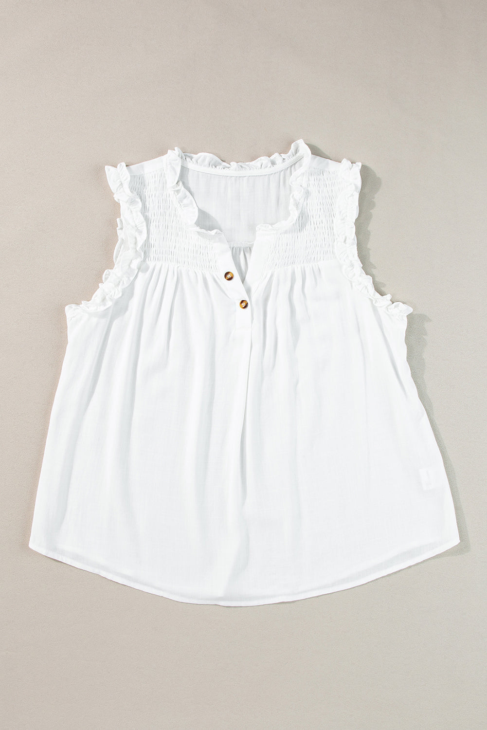 Women's Button Split Ruffle-Trimmed Trim Tank Top