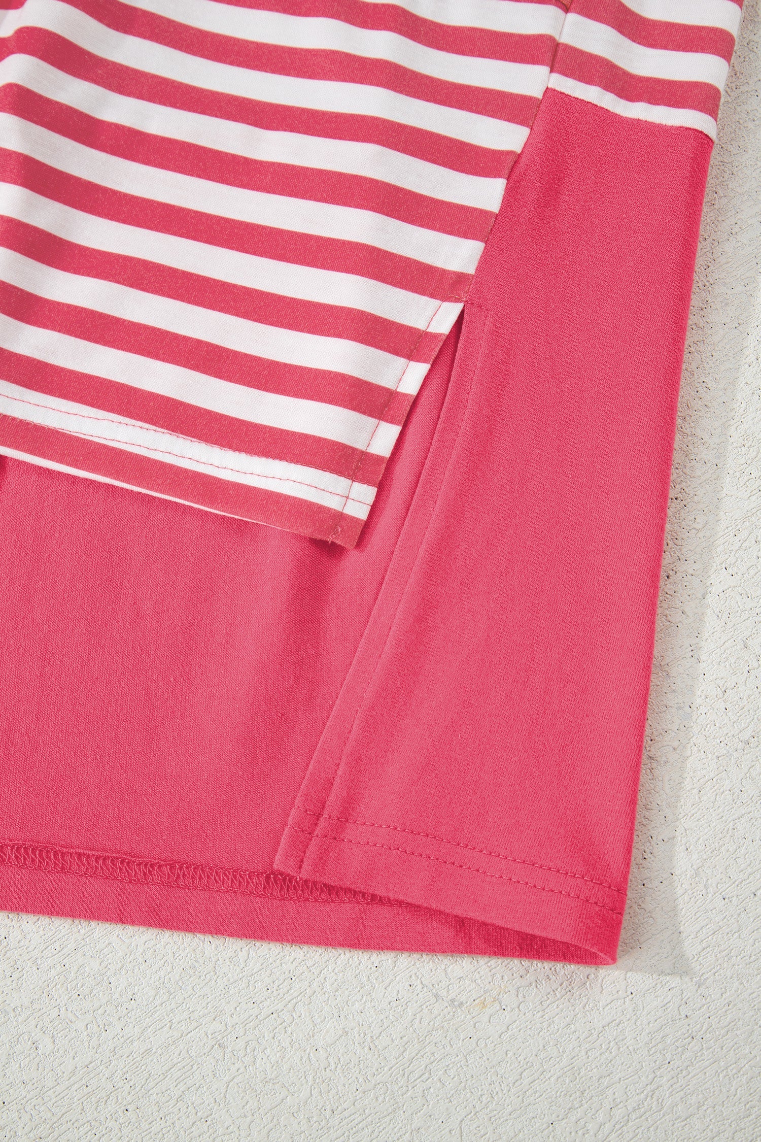 Colorblock Patchwork Stripe Patchwork Long-Sleeved Tunic Top in Pink