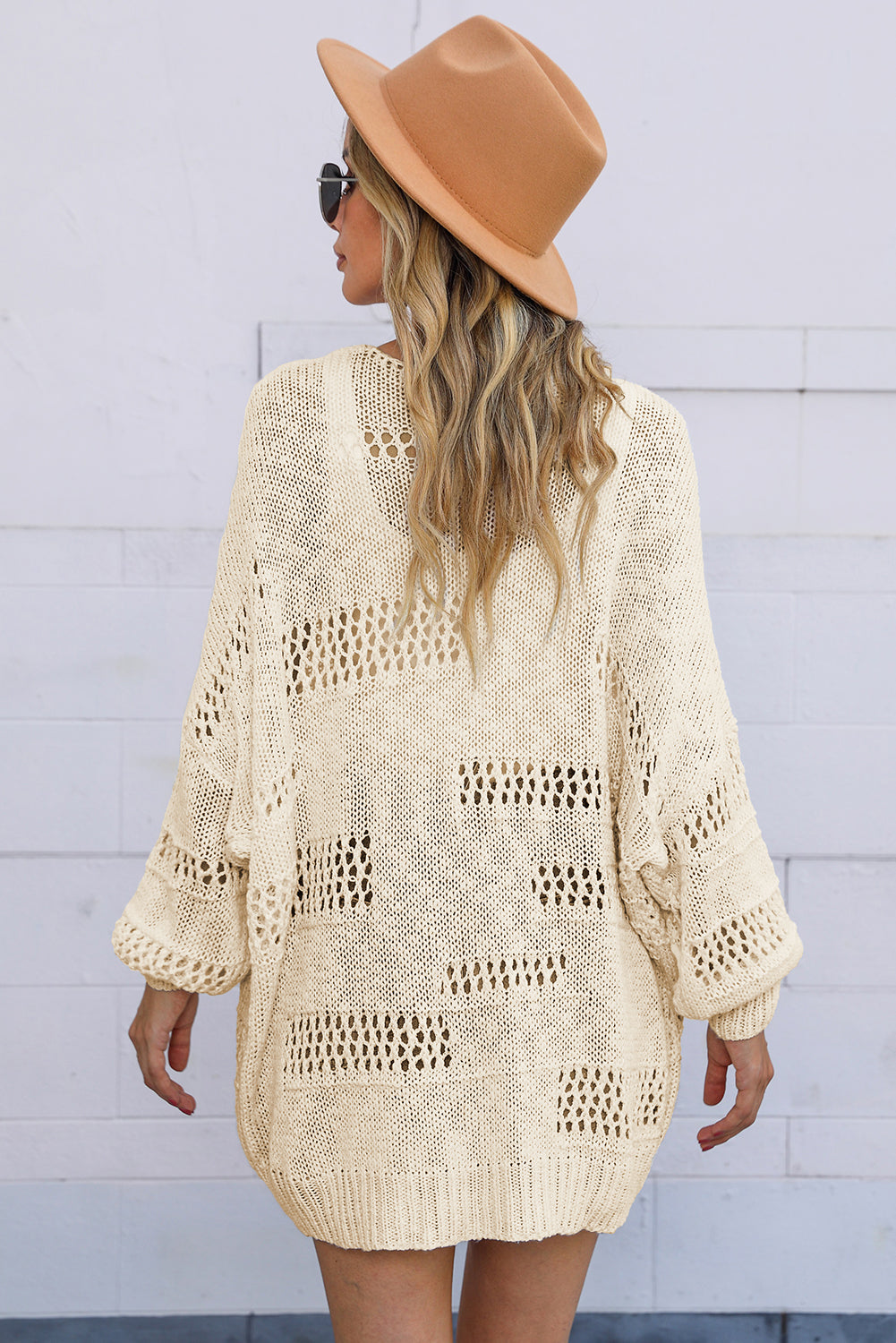 Women's Cardigan Featuring Apricot Everyday Hollowed Knitted Dolman Sleeve
