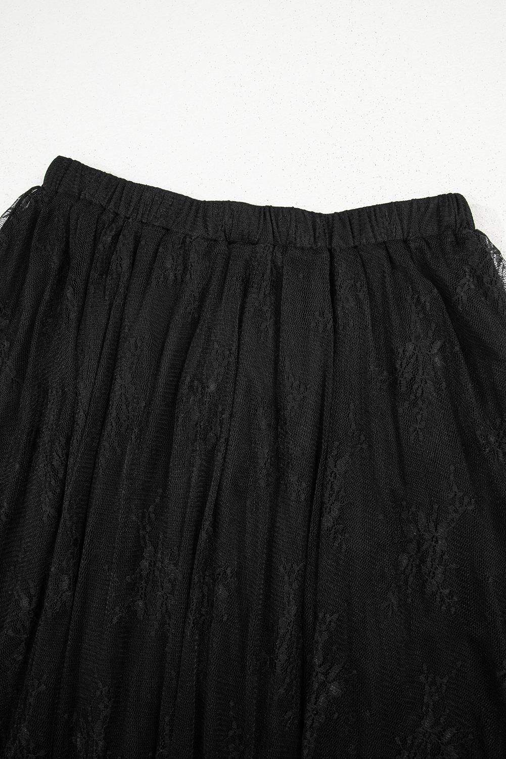 Lace High-Waisted Cascading Tiered Maxi Skirt in Black