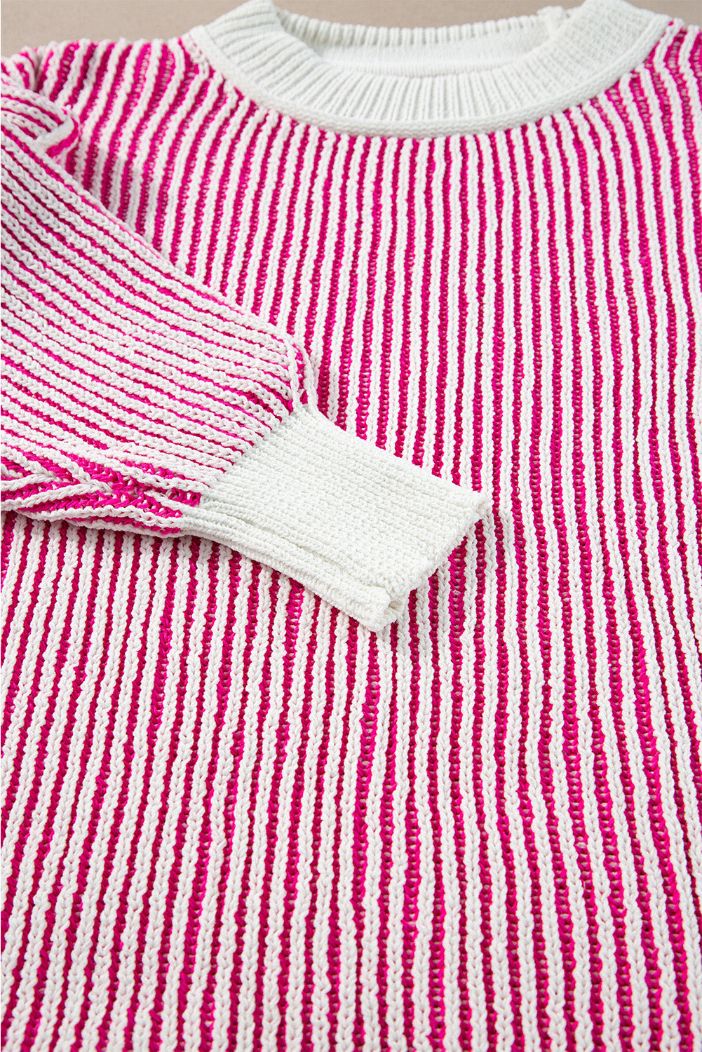 Sweater featuring Textured Knitted Relaxed Stripe-Patterned