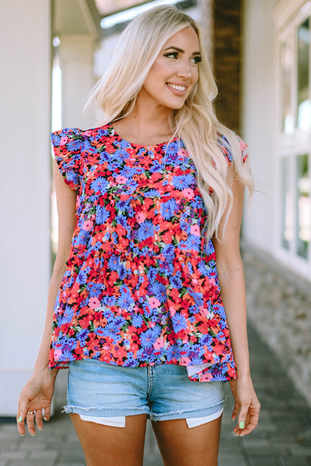 Women's Babydoll Top Featuring Ruffle-Trimmed Layered