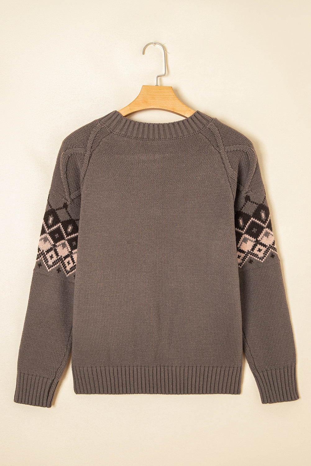 Patterned Western Geometric Crew-Neck Knit Knit Top
