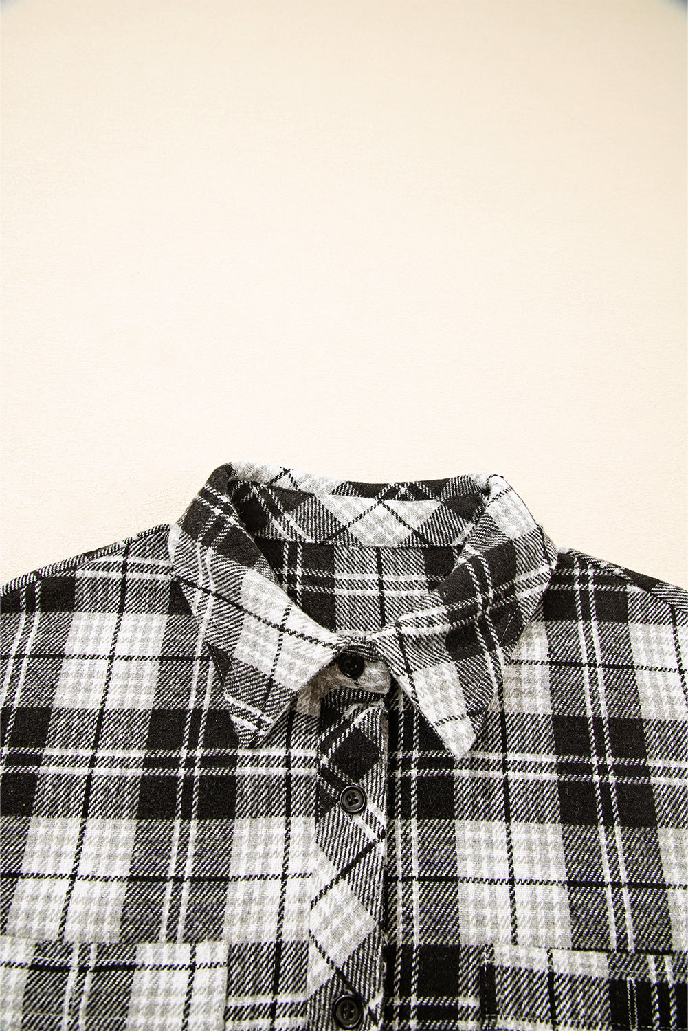 Chest Plaid Print Pockets Button-Front Shirt
