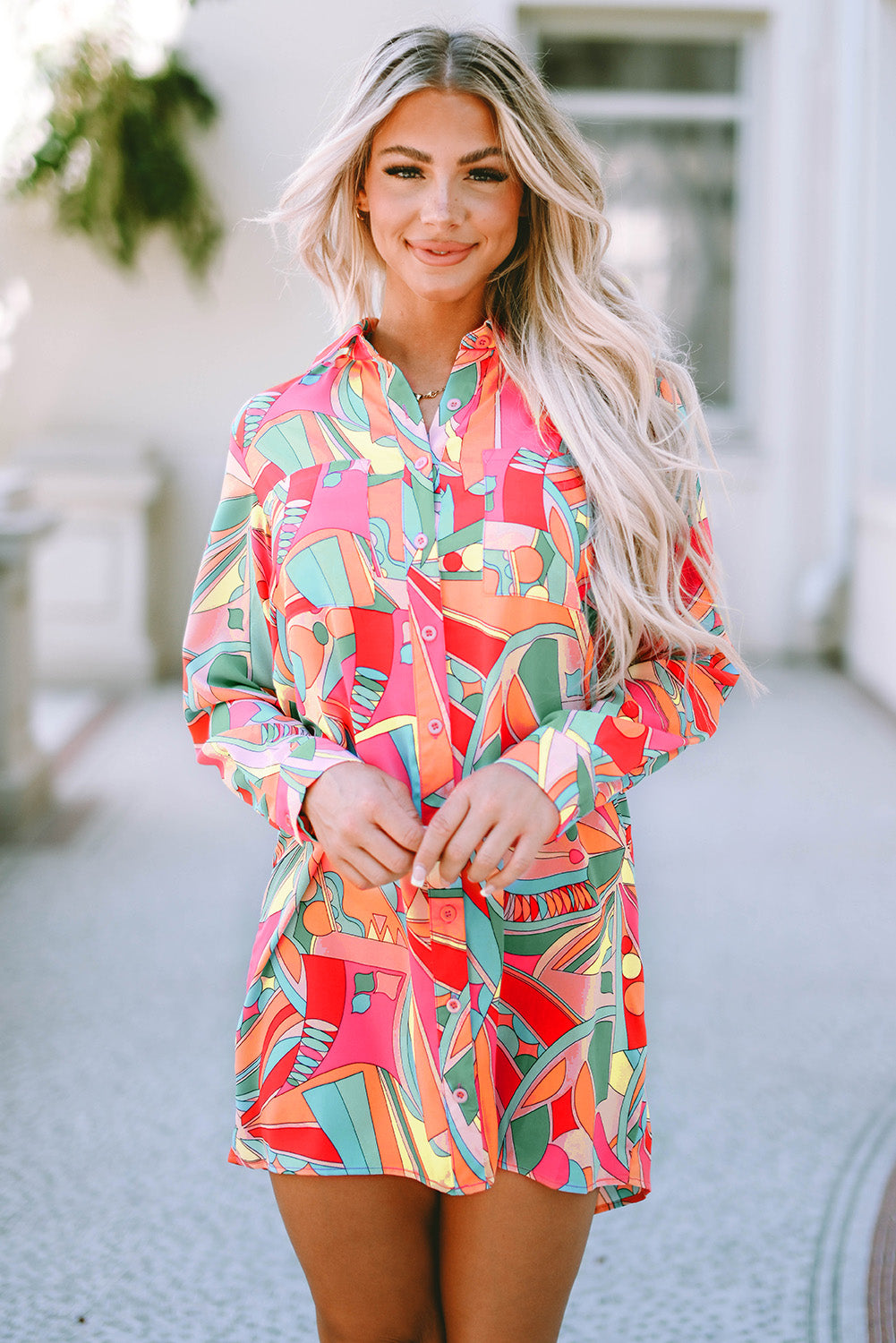 Women's Geometric Abstract Shirt Dress