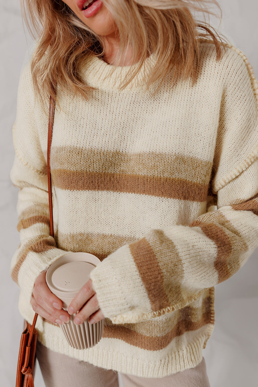 Exposed Seam Drop-Shoulder Knit Baggy Knit Top