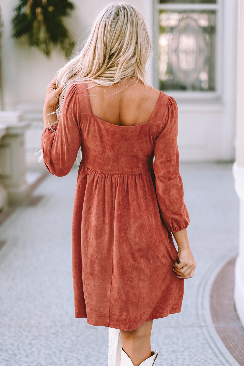 Women's Dress Featuring Sleeve Suede Balloon