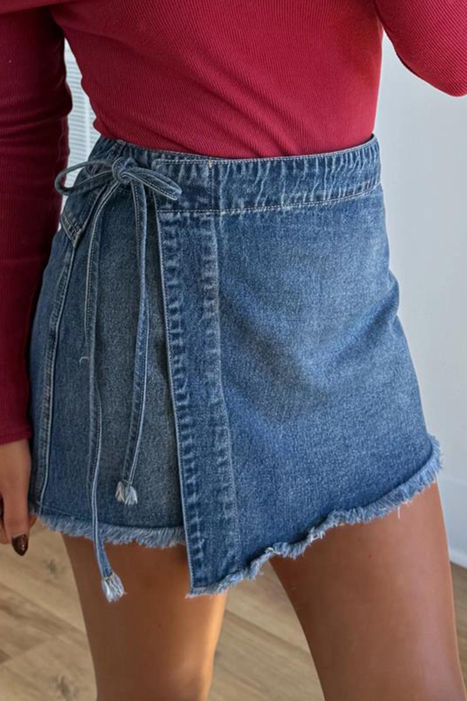 Wrapped Denim Tied Waist Skort in Ashleigh Blue