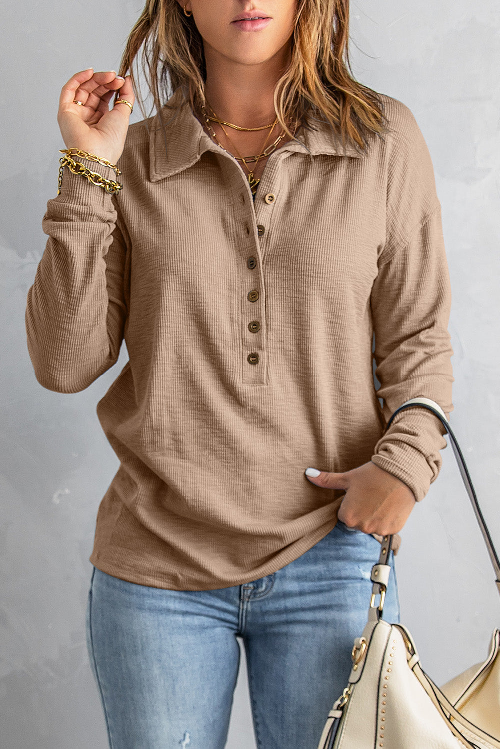 Women's Button Turn-down Neck Knit Top