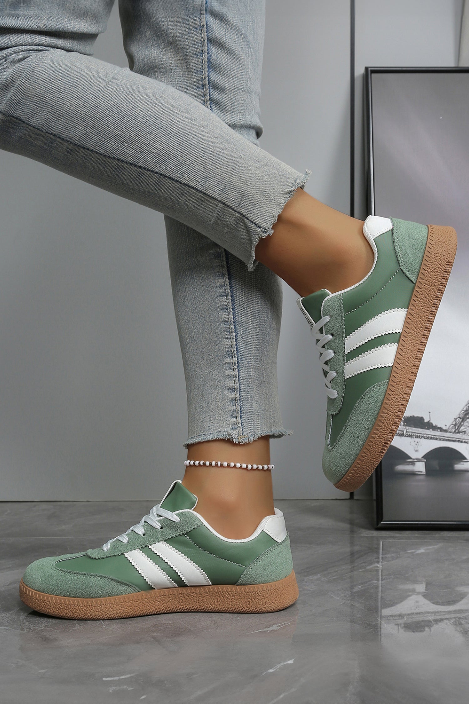 Patchwork Varsity Colorblock PU Leather Lace Up Shoes