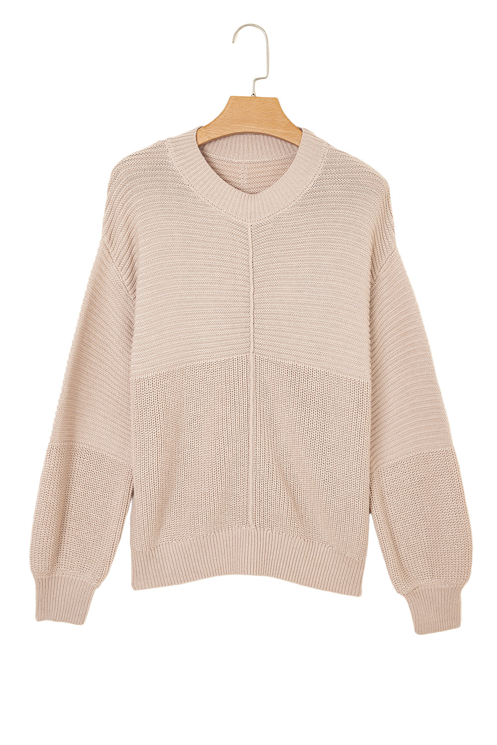 Texture Patchwork Mixed Patchwork Knit Puff Sleeve Knit Top