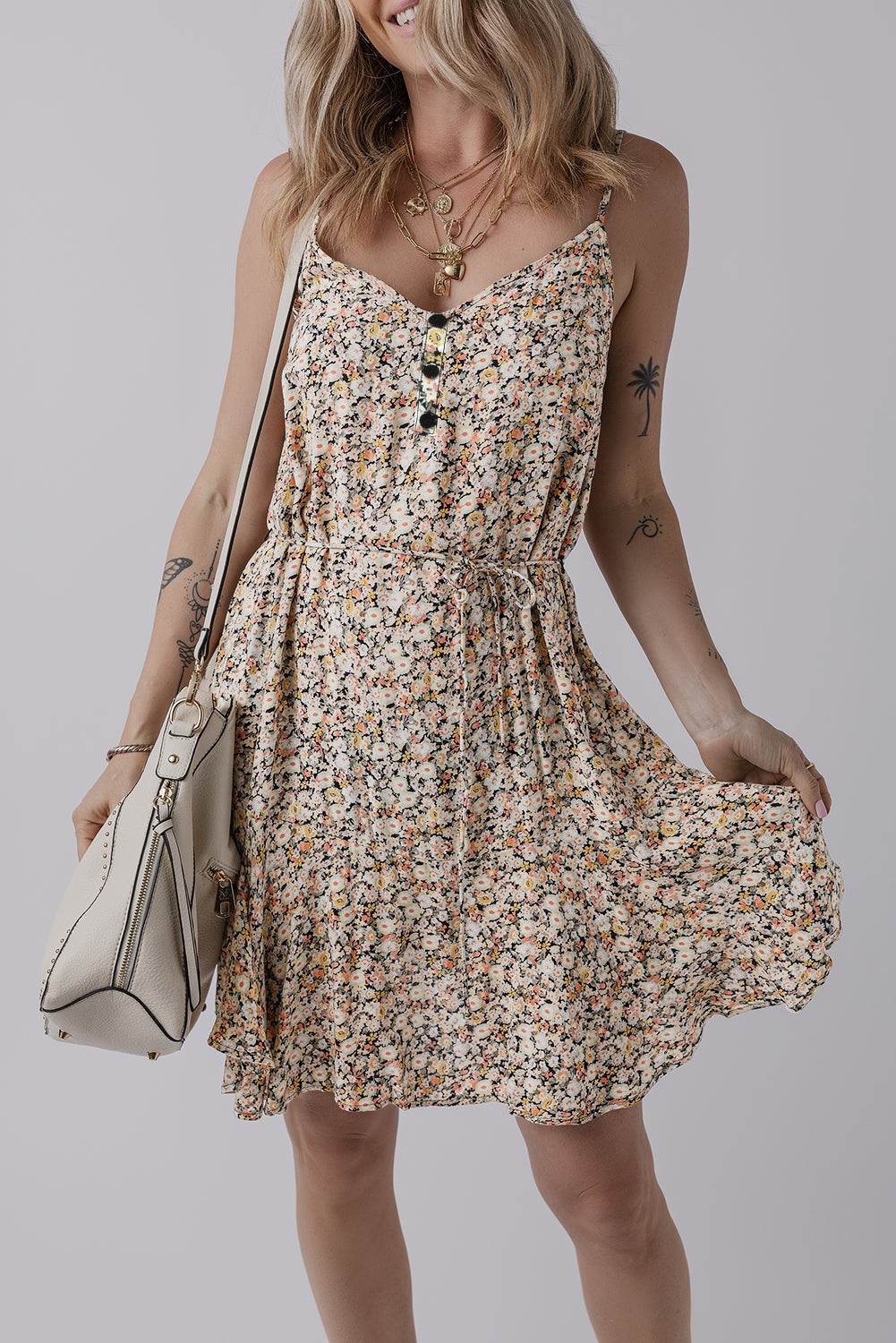 Boho Floral Printed Tie Waist Flared Sundress