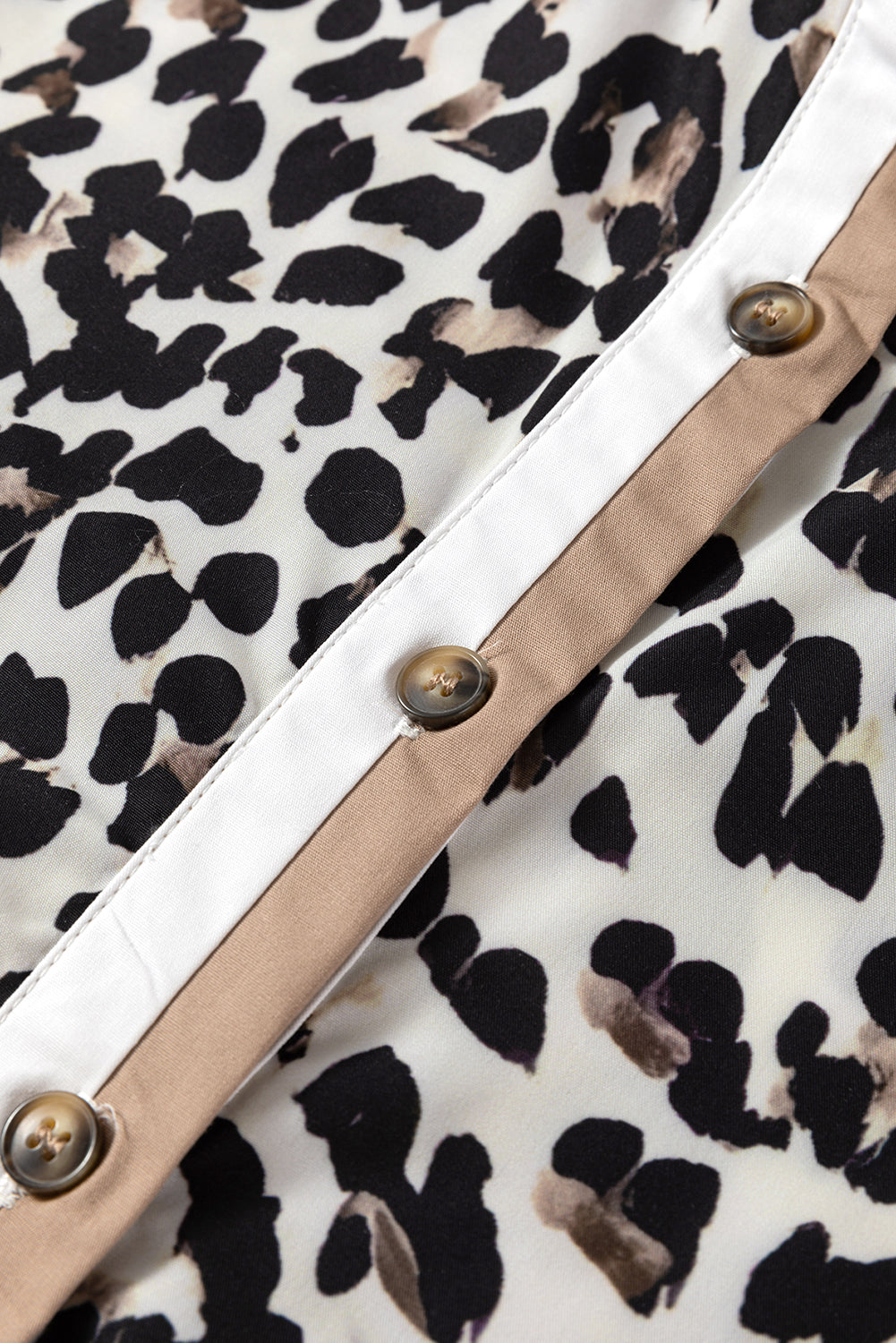 Button Leopard-Print Striped Collar Long-Sleeved Flared Dress