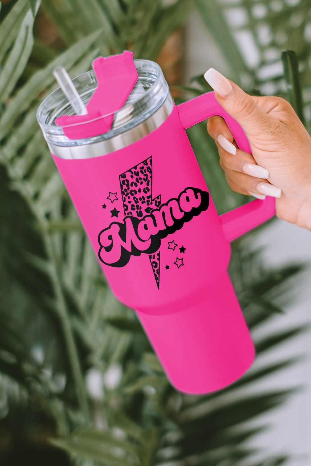 Lightning Mama Leopard Print Portable Cup with Handle 40oz