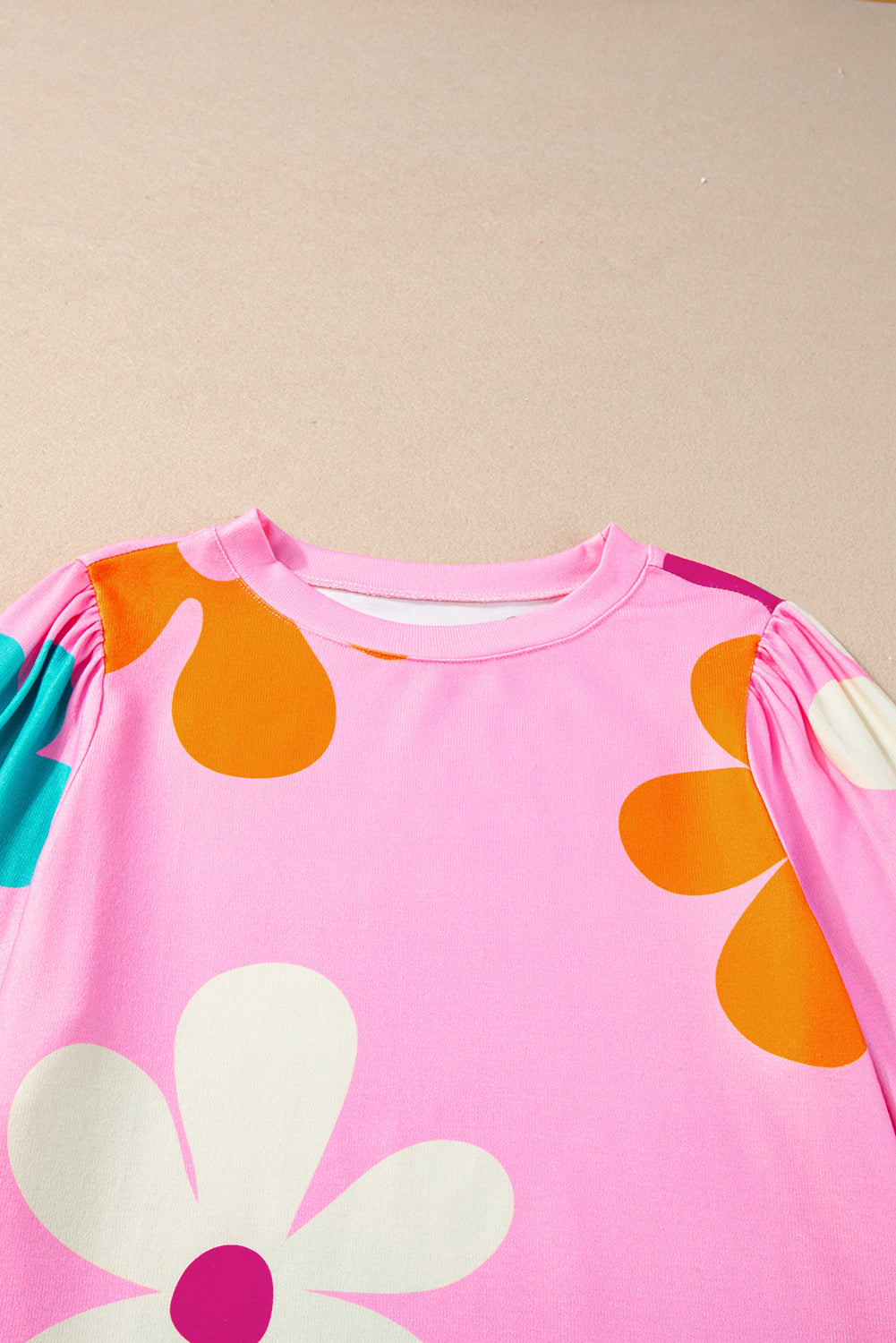 Women's Bracelet-Length Sleeve Cute Flower Top