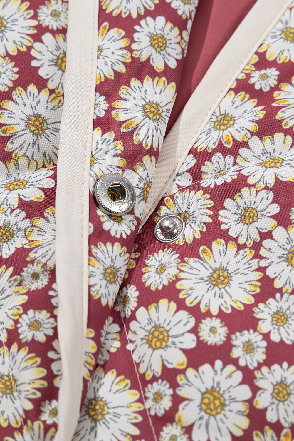 Edge Floral-Print Contrast Pocket-Detail Stand-Neck Jacket in Pink