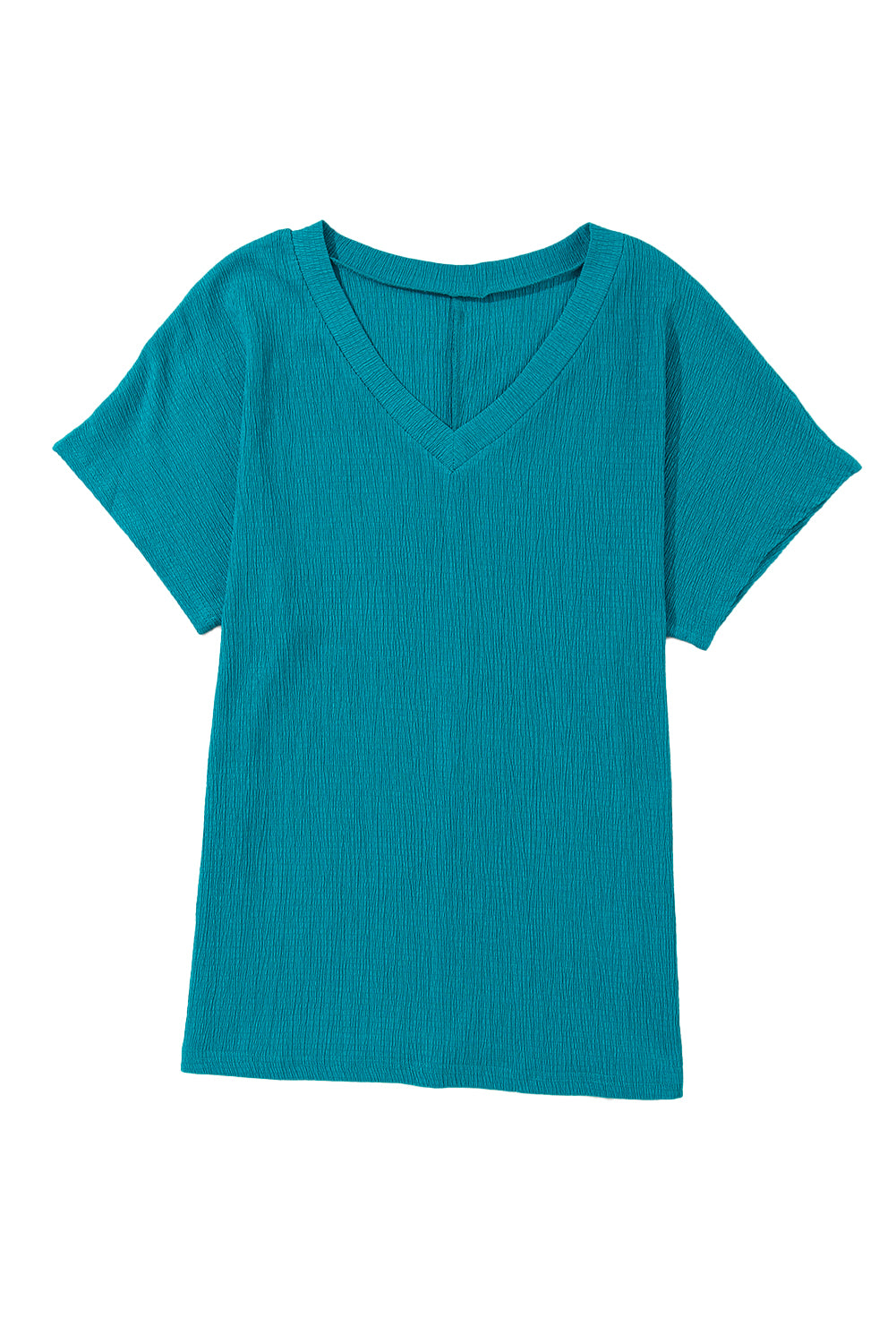 Women's T-shirt Featuring Wide Sleeve Crinkled V Neck