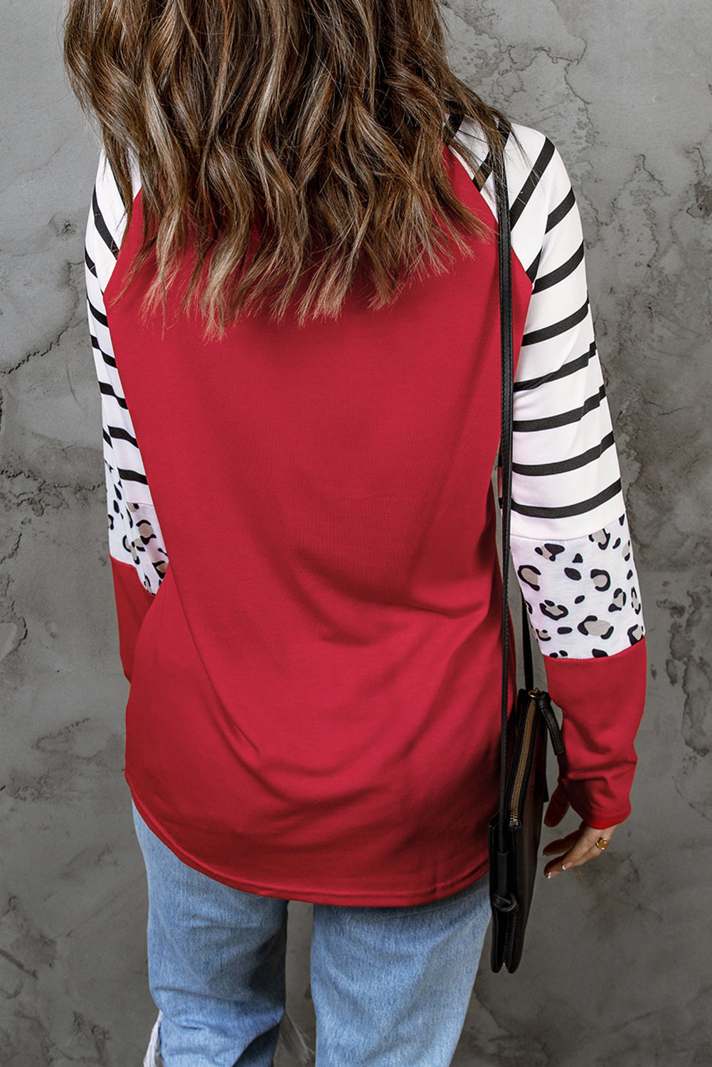 Women's Top with Red Striped Long-Sleeve