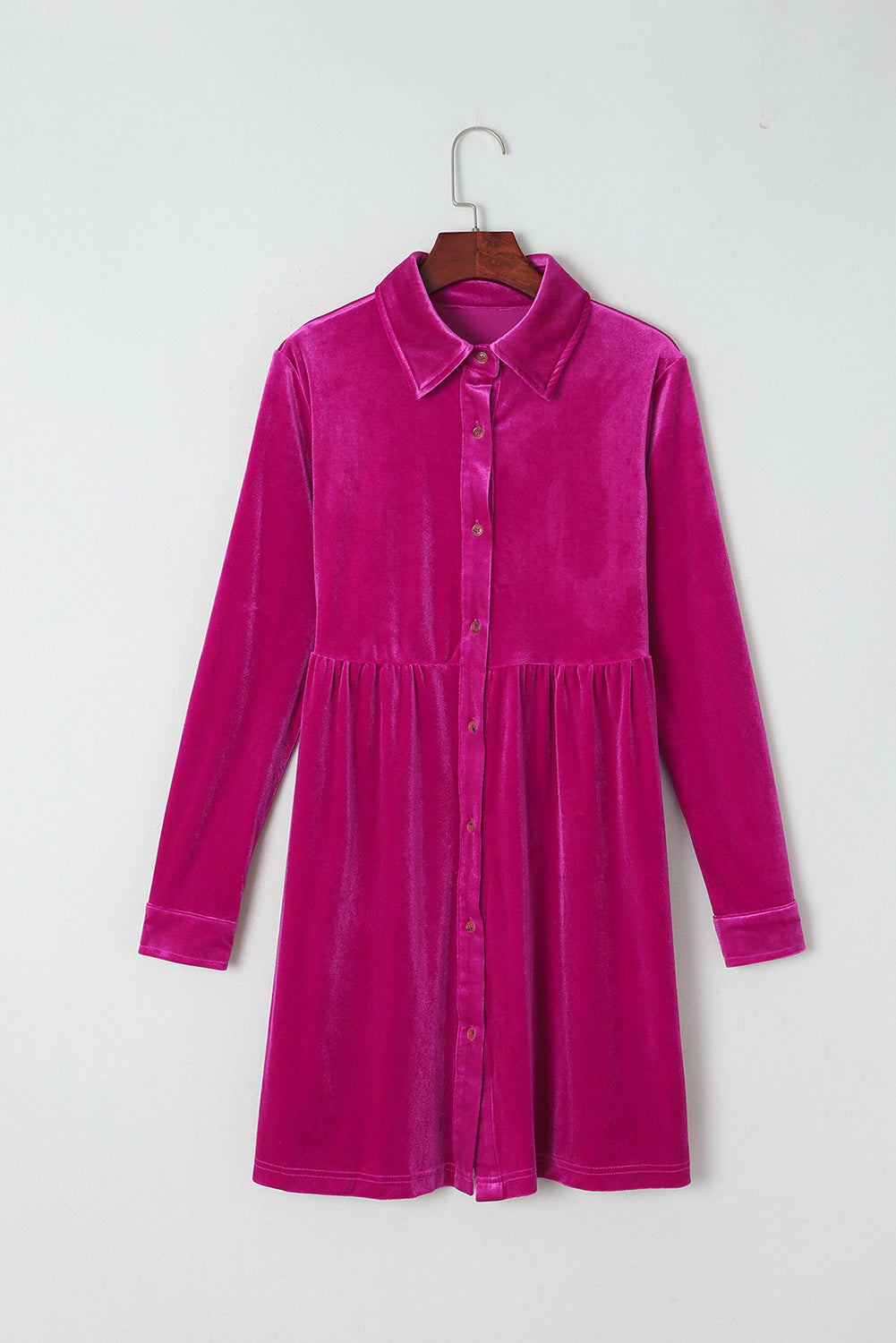 Women's Button Up Ruffle-Trimmed Velvet Dress