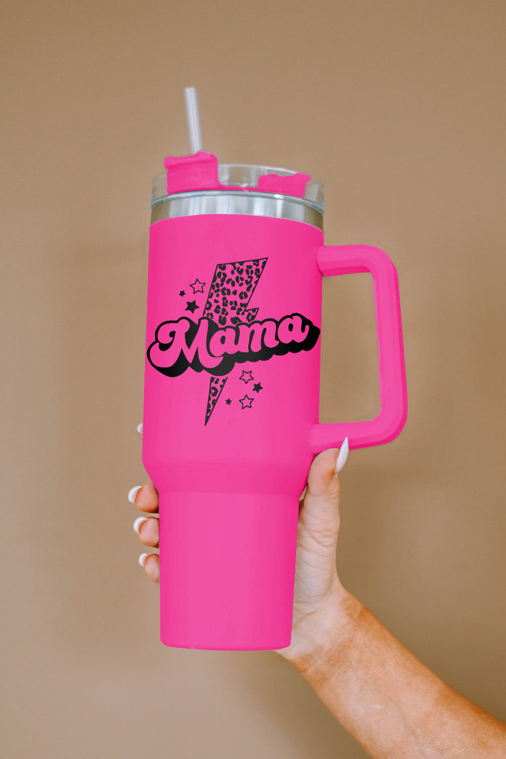 Lightning Mama Leopard Print Portable Cup with Handle 40oz