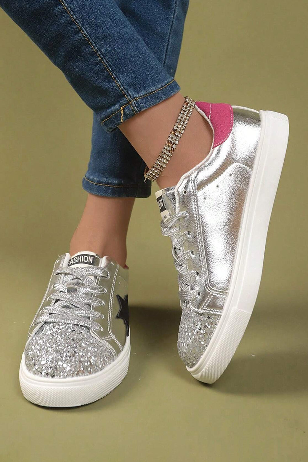 Star Metallic Luster Pattern Slip On Flat Shoes