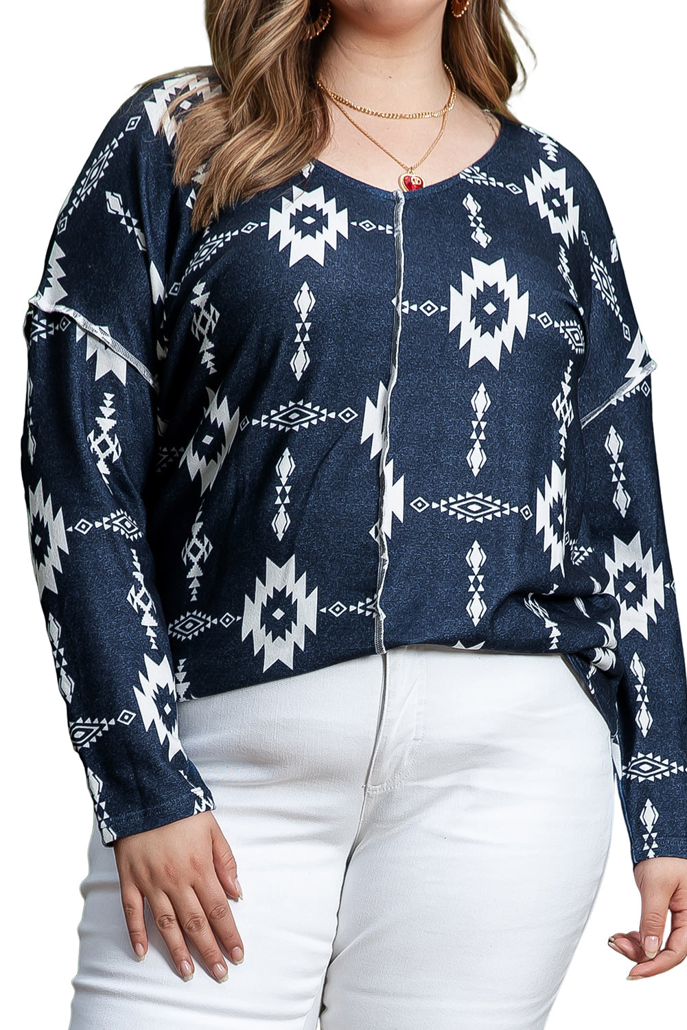 Women's Top Featuring Plus Size Aztec Exposed