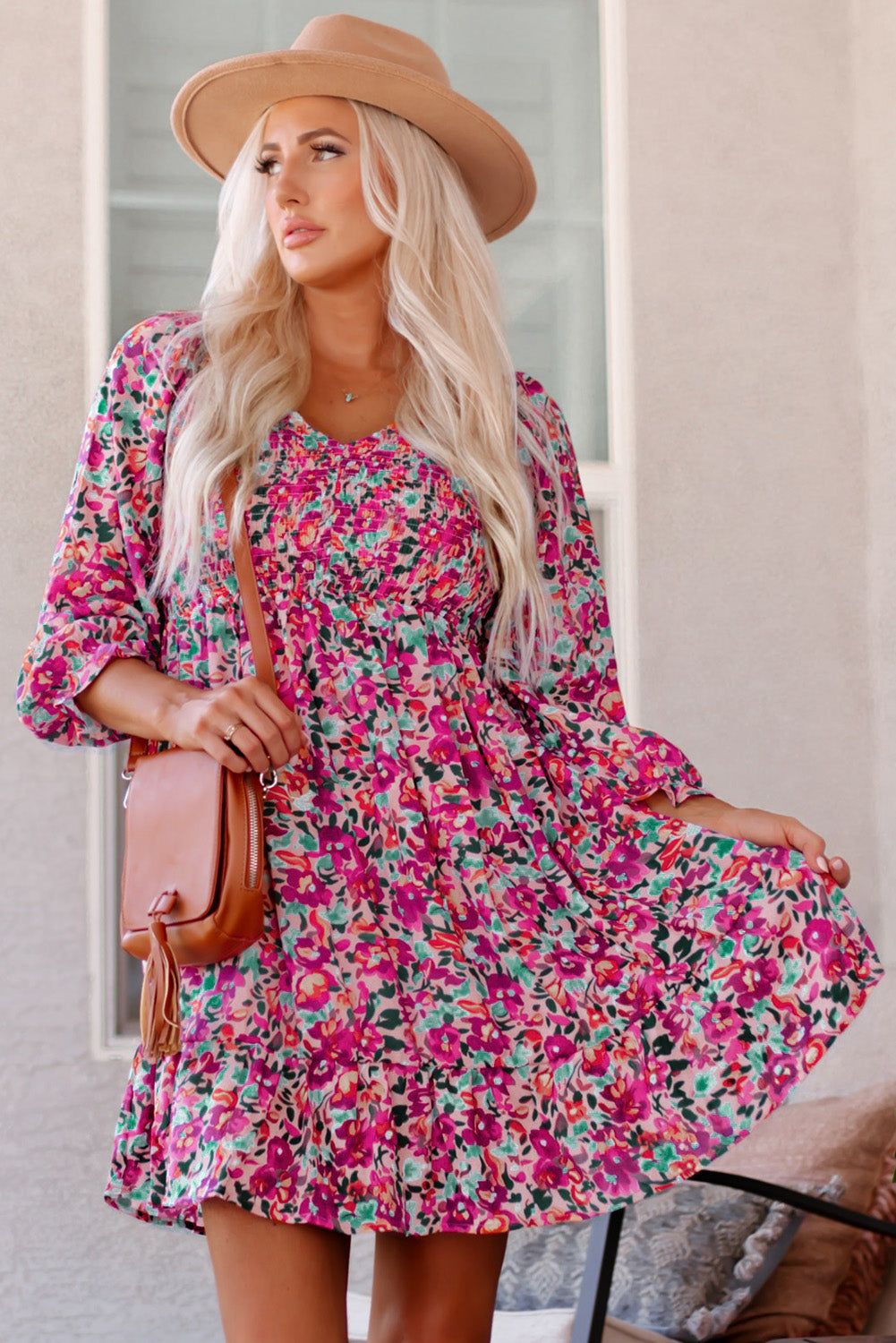 Floral Dresses for Women Sleeve Shirred Puffy