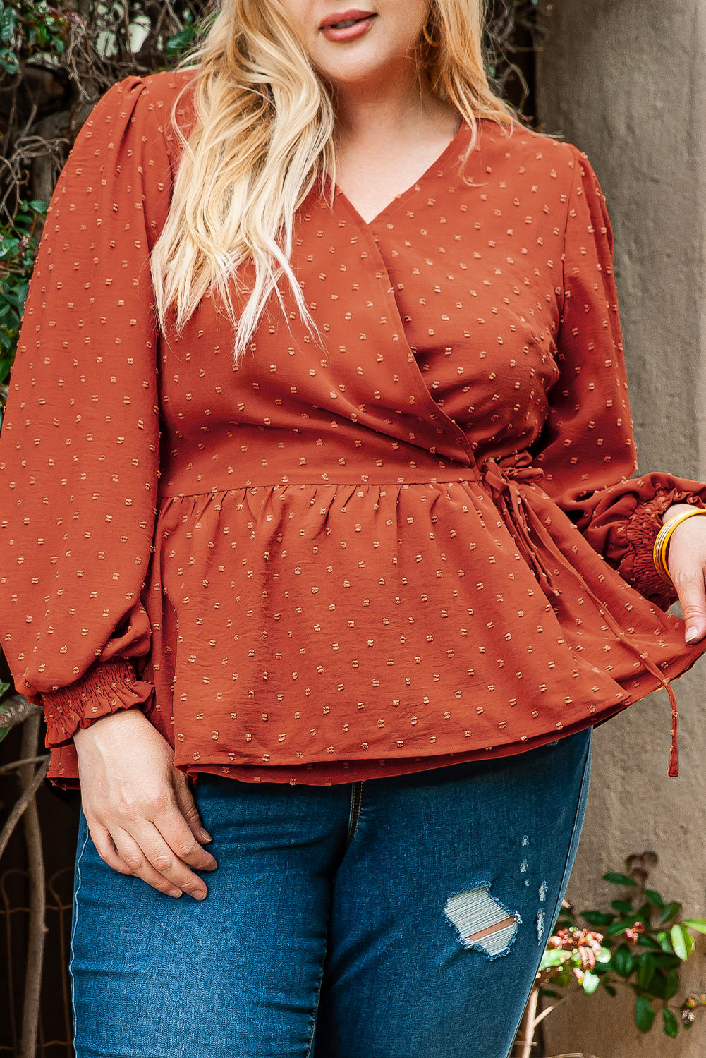 Blouse for Women Plus Size V Neck Wrap Tie Side