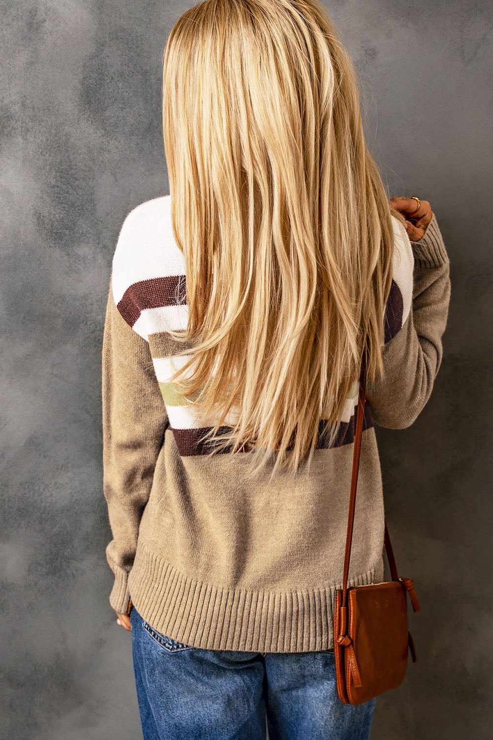 Women's Sweater Featuring Striped Long-Sleeve