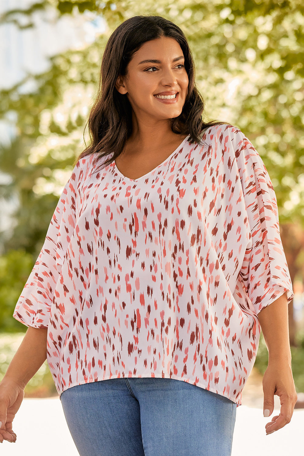 Blouse for Women 3/4 Dolman Sleeve Plus Size Printed