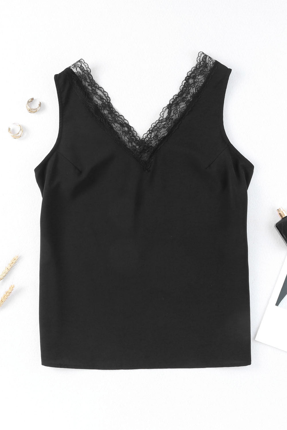 Women's Tank Top with Lace-Trimmed Splicing Open-Back