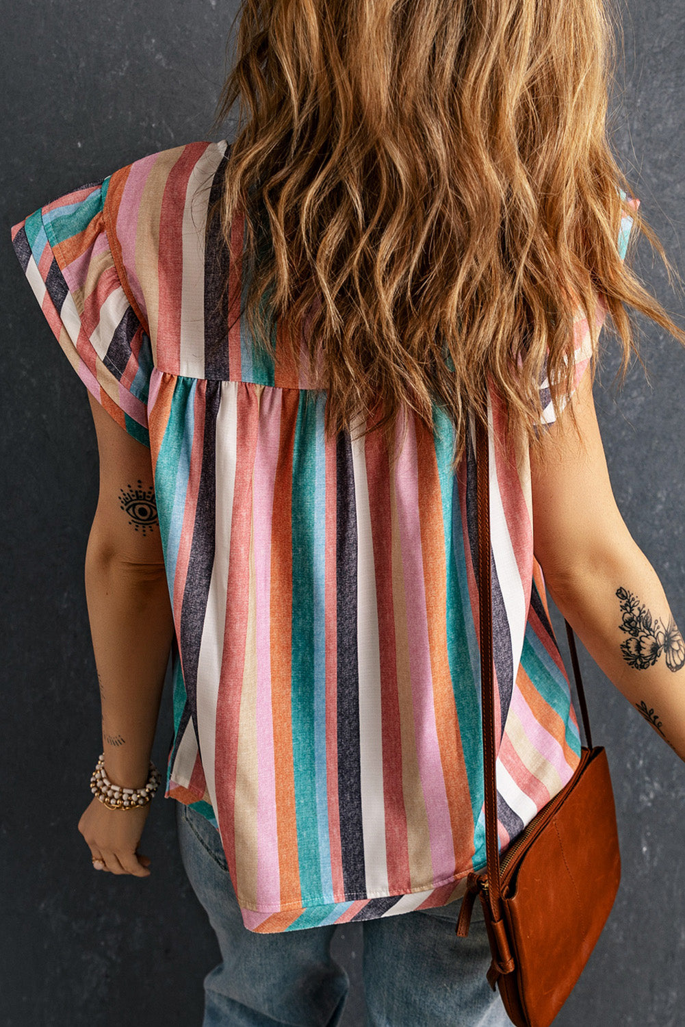 Women's Layered Ruffle-Trimmed Cap Sleeve Top