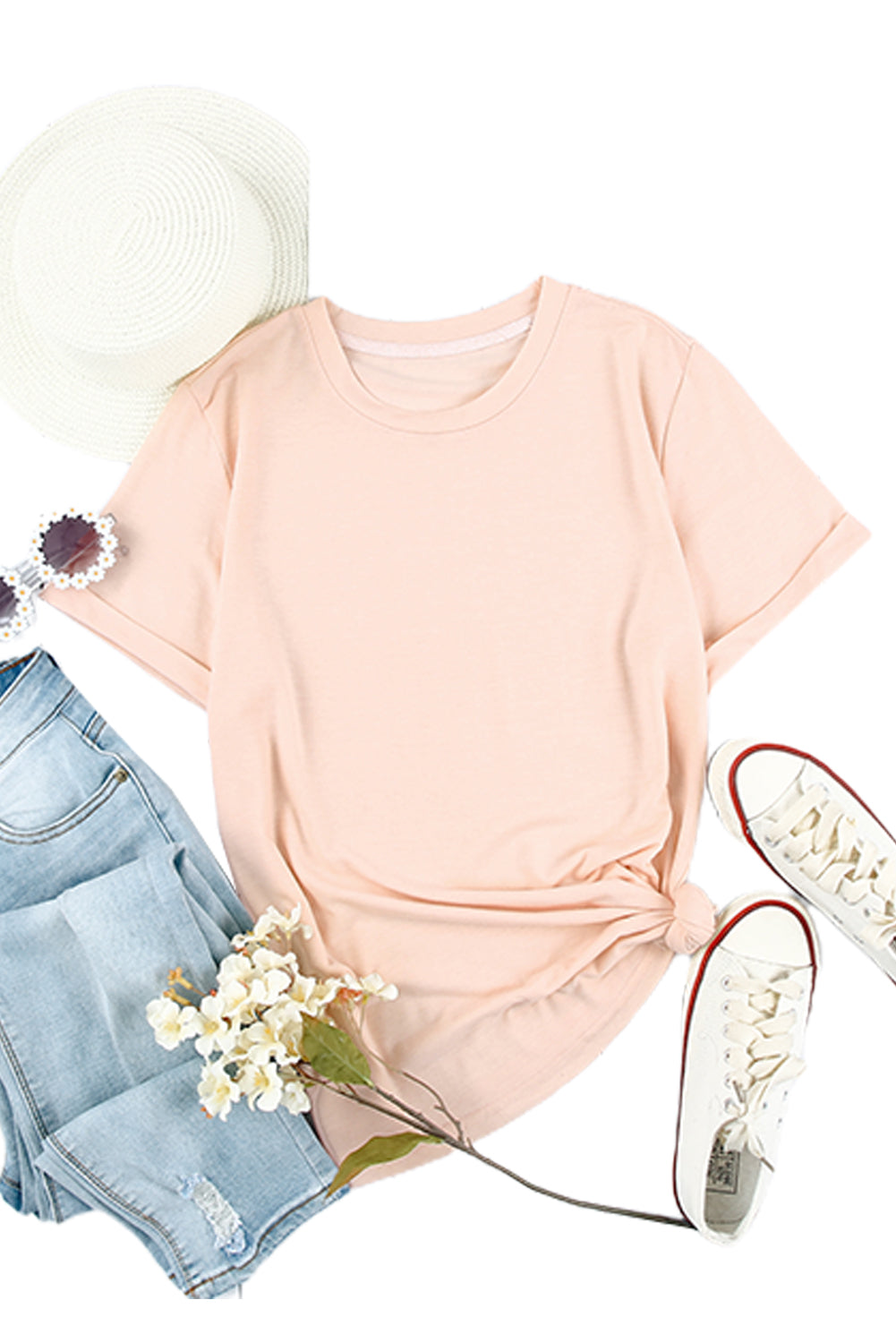 Tee for Women Solid Color Crew Neck
