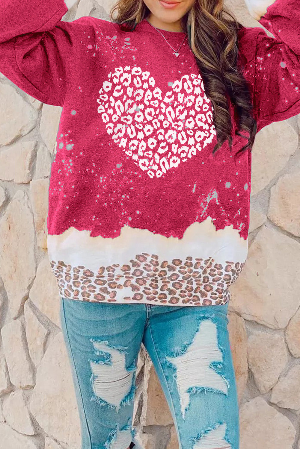 Pullover Sweatshirt for Women Bleached Heart Graphic-Print