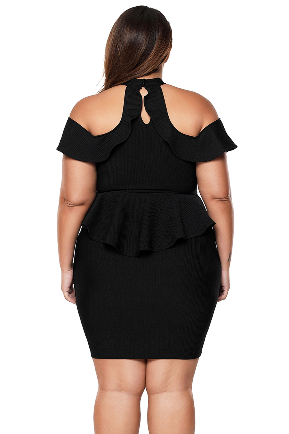 size Cold Plus Cold Shoulder Peplum Bodycon Dress