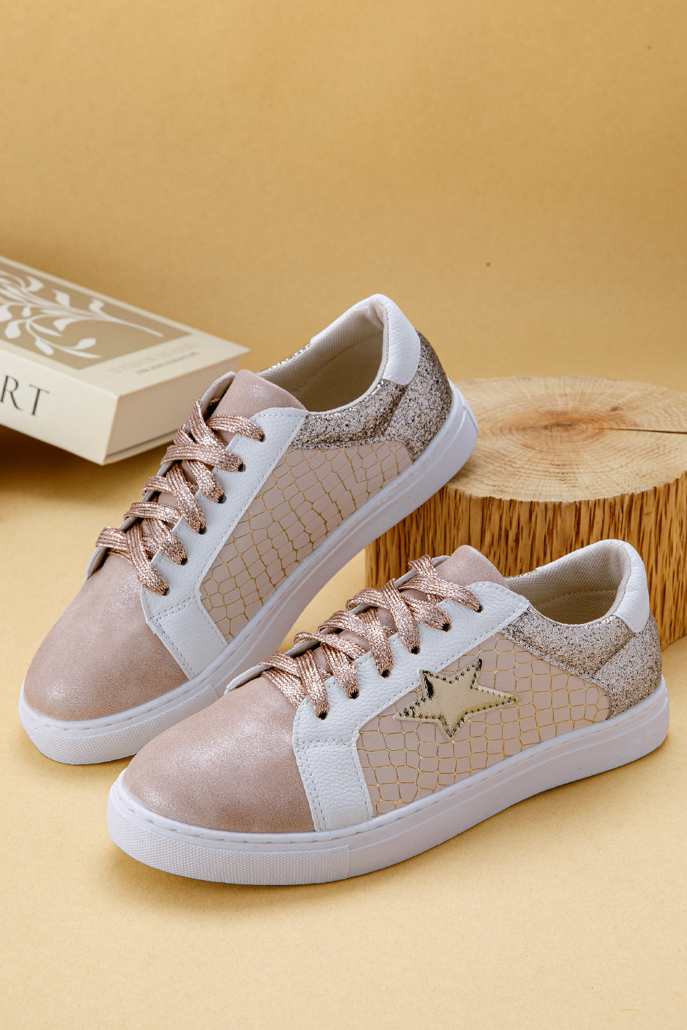 Star Patchwork Glitter Patchwork PU Leather Lace-up Sneakers