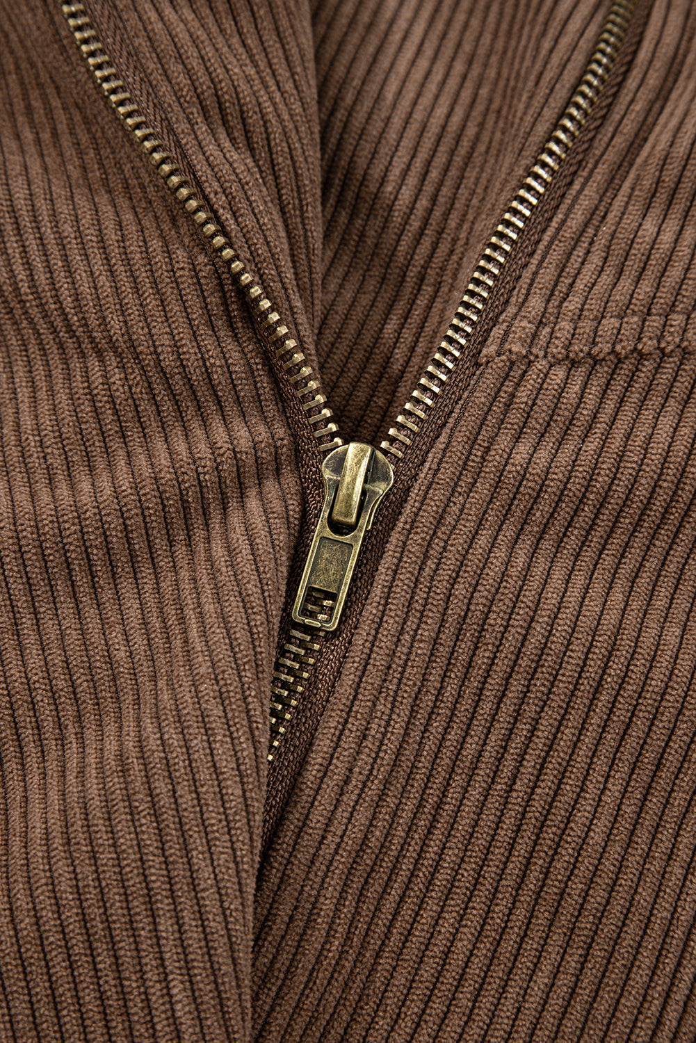 Button Collar Zip-Front Lapel Corduroy Jacket in Dark Khaki
