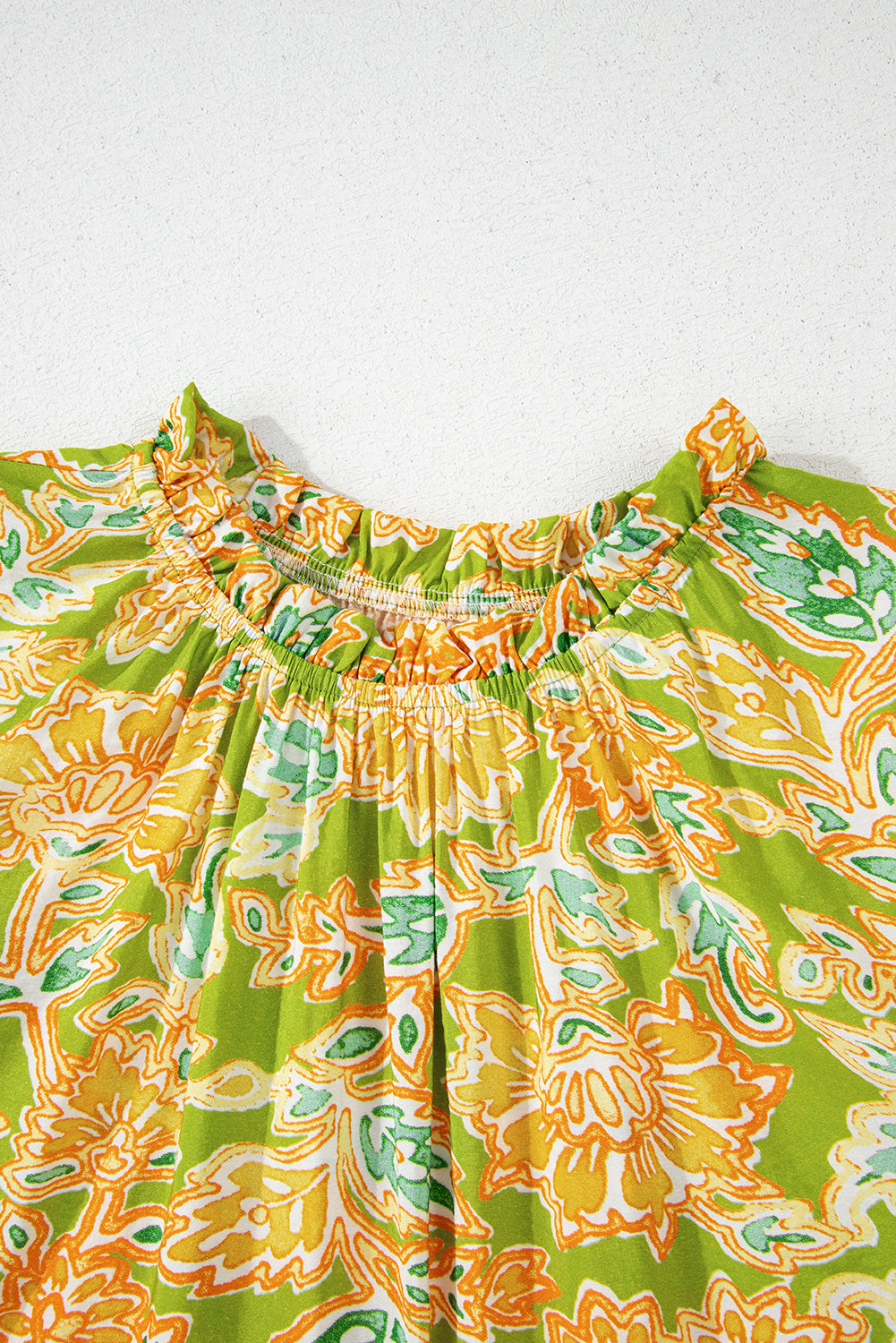 Printed Contrast Bubble Sleeve Patchwork Blouse