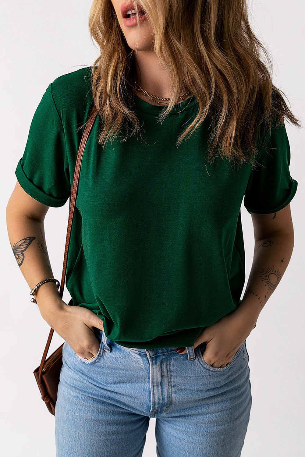 Tee for Women Solid Color Crew Neck Everyday Style