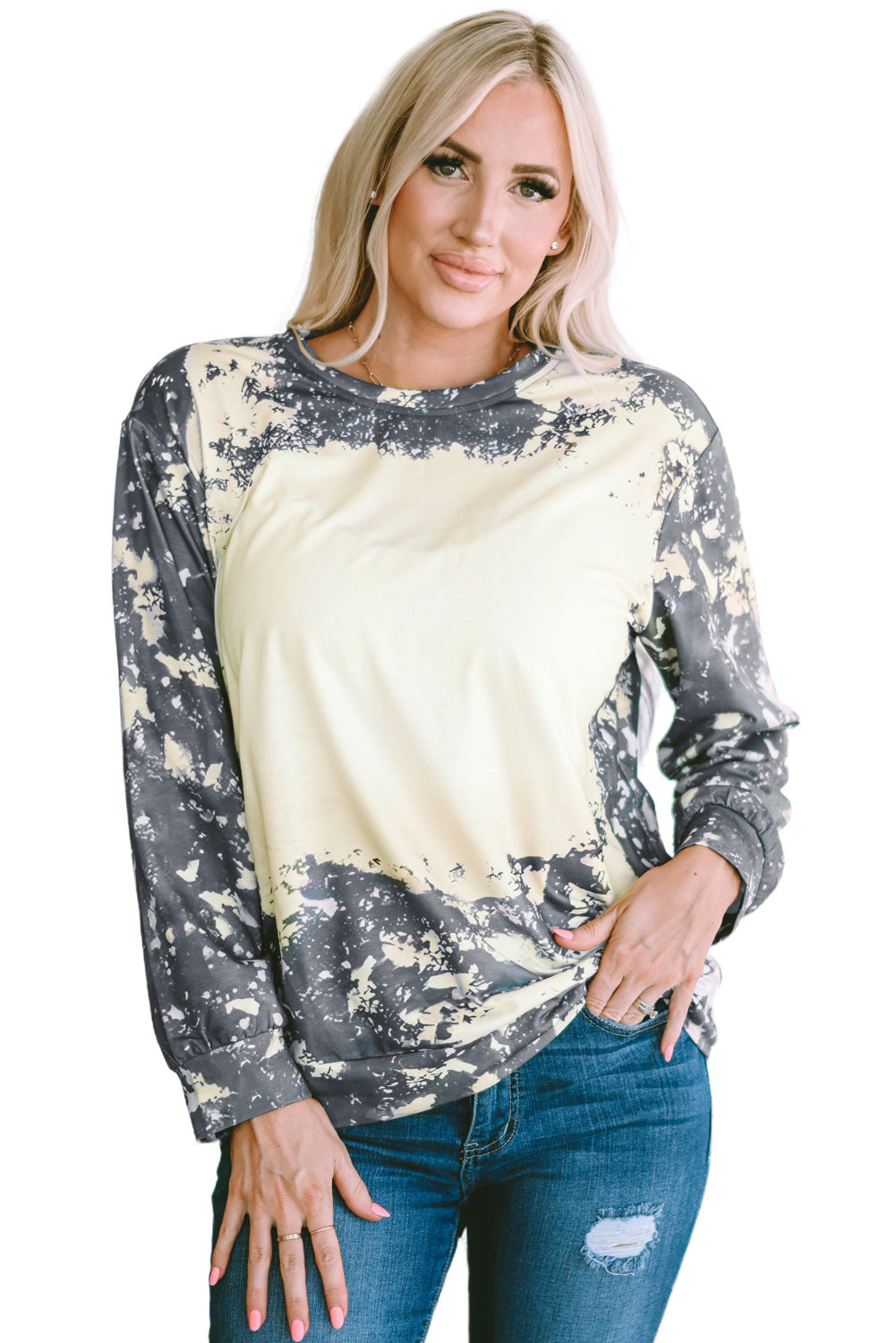 Women's Top with Dye Long-Sleeve Bleached Tie