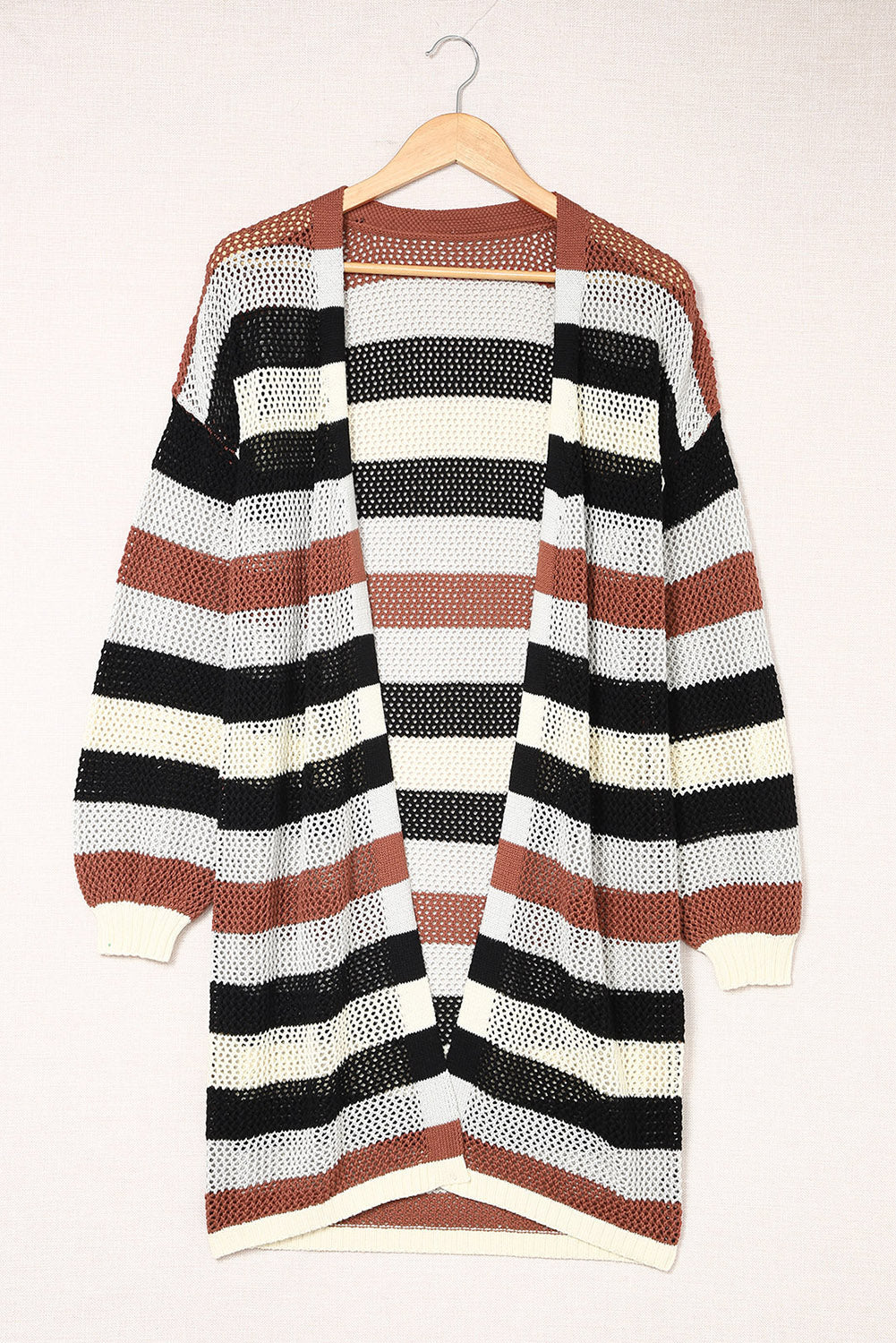 Women's Knit Cardigan with Striped Hollowed