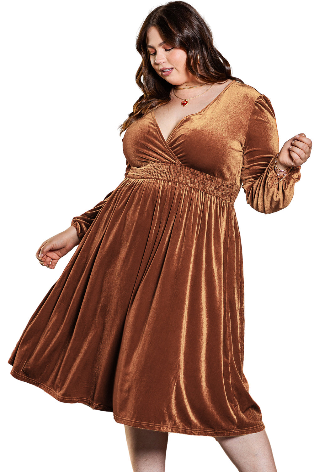 Women's Dress with Balloon Sleeve Velvet Plus Size