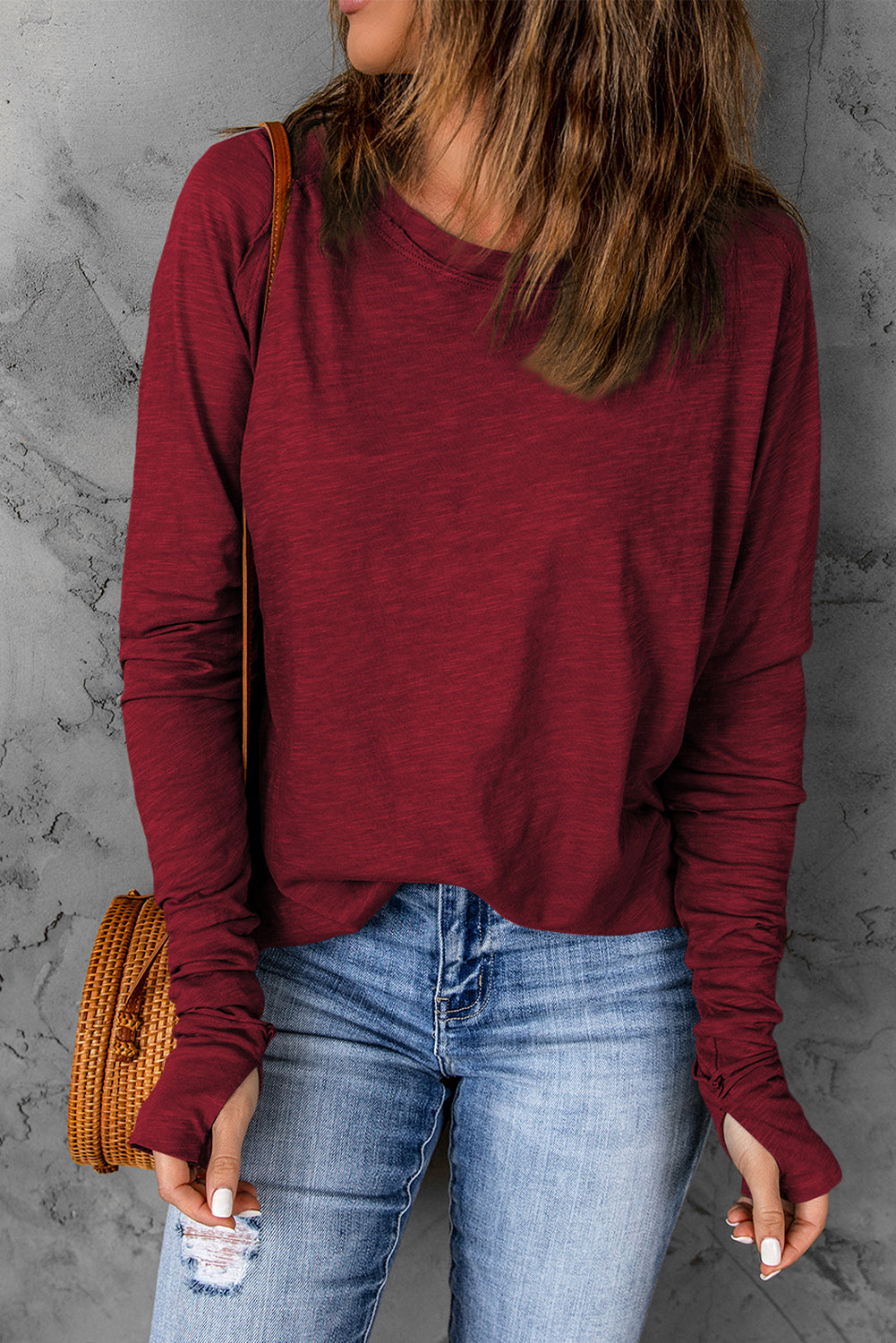 Women's Top Featuring Long-Sleeve Solid Crew Neck