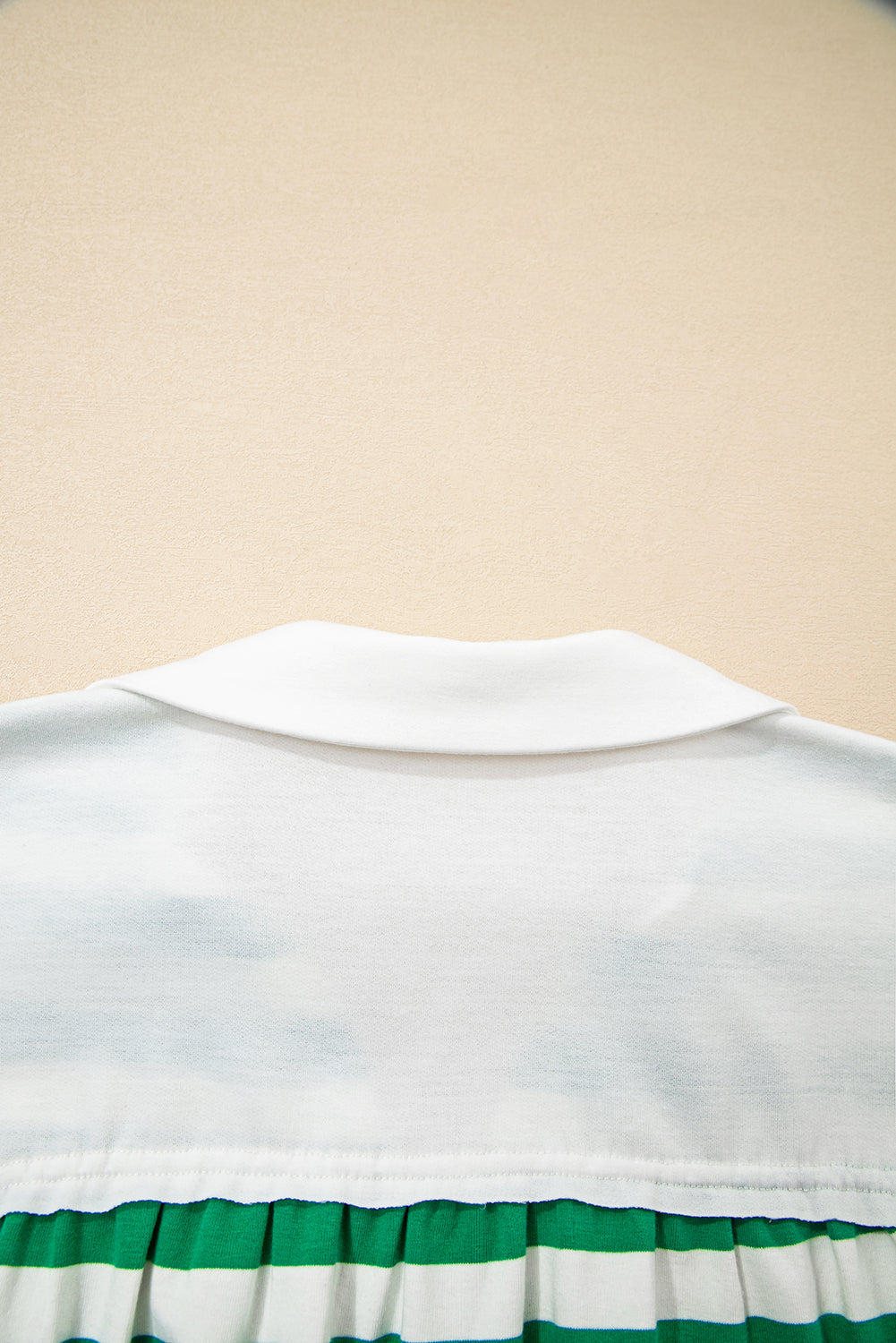 Collared V-Neck Colorblock V-Neck Cropped Knit Pullover