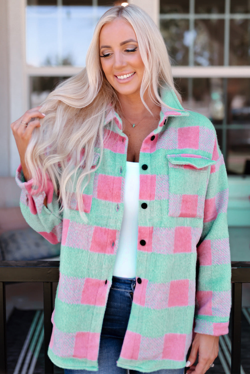 Shacket for Women Plaid Pattern Oversized