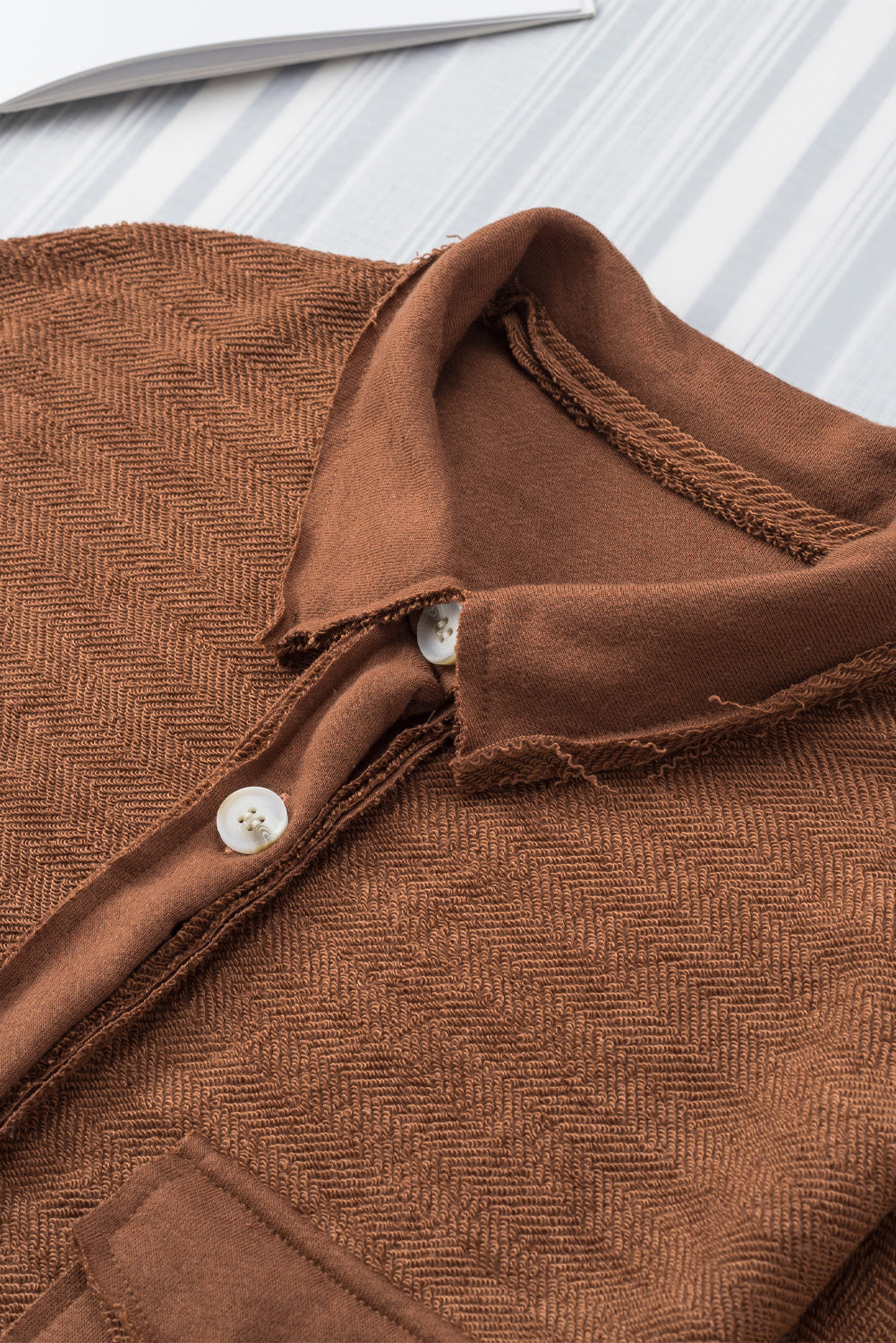Women's Contrast Flap Pockets Brown Relaxed Shacket
