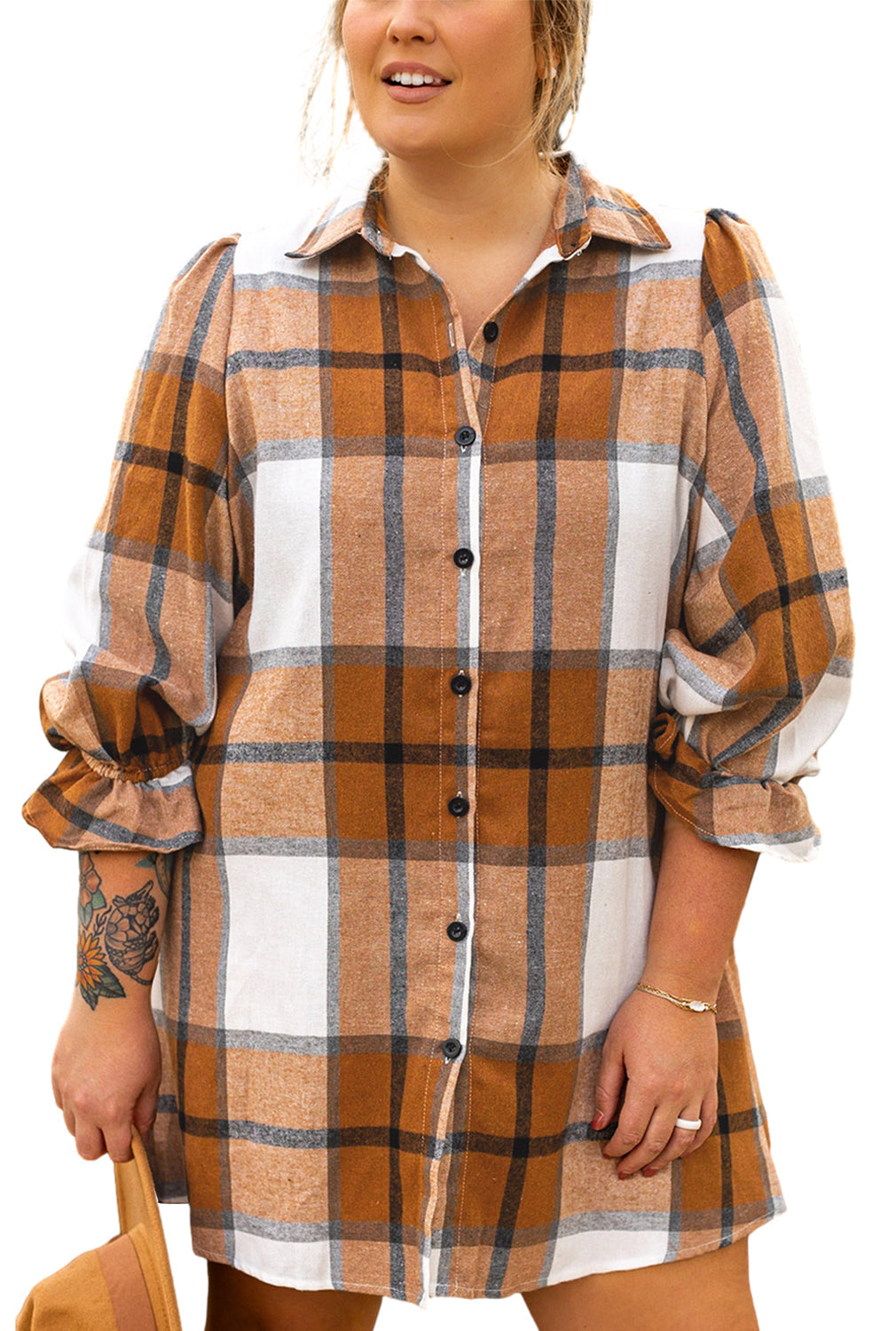 Women's Plus Size Plaid Flounce Shirt Dress