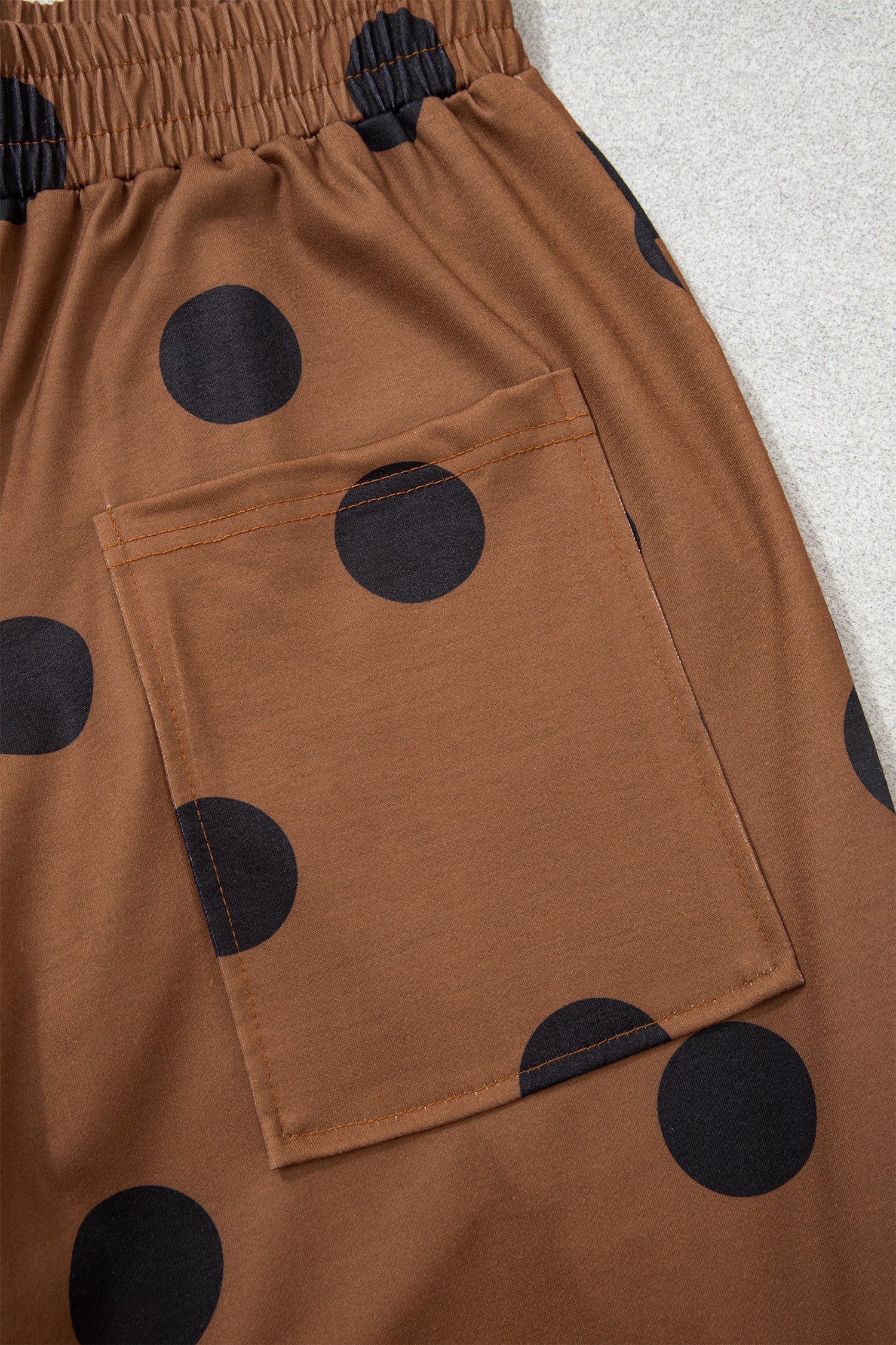 Elastic Polka-Dot Wide-Leg Waist Everyday Pants in Brown